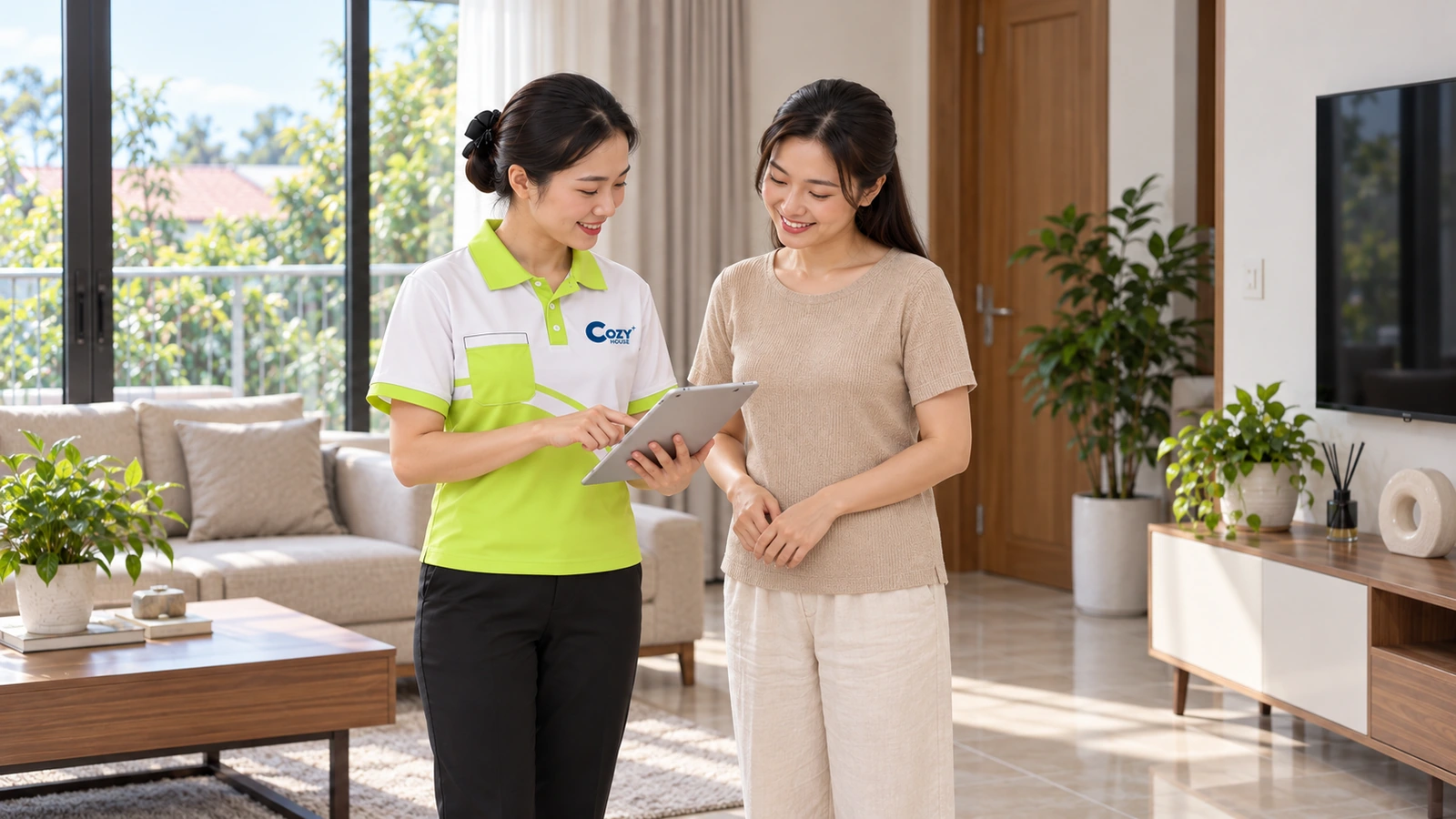 Ảnh minh hoạ: Giám sát Cozy trao đổi nghiệm thu với một chủ nhà